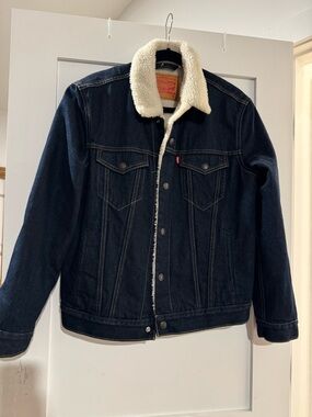 Levi's Dark Blue Denim Sherpa Jacket with Cream Lining